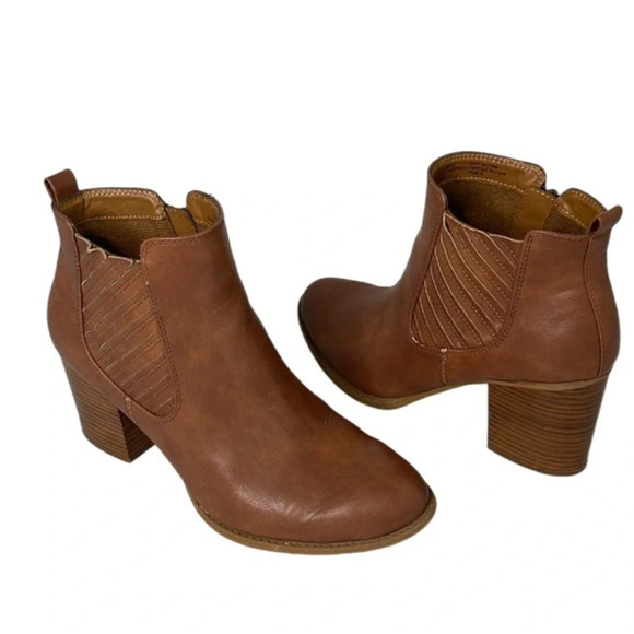 EURO SOFT By Softt Salida Western Ankle Boots Camel Brown Vegan Leather Zip 8.5 - Picture 2 of 15